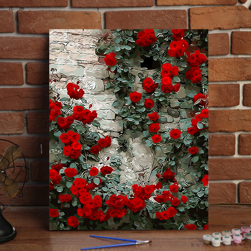 玫瑰花diy数字油画花卉风景手绘涂色填色画客厅卧室装饰油彩画 - 图0