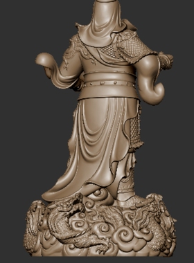 招财元宝关公 九龙关公3d模型stl文件三维立体图zb圆雕图武财神爷