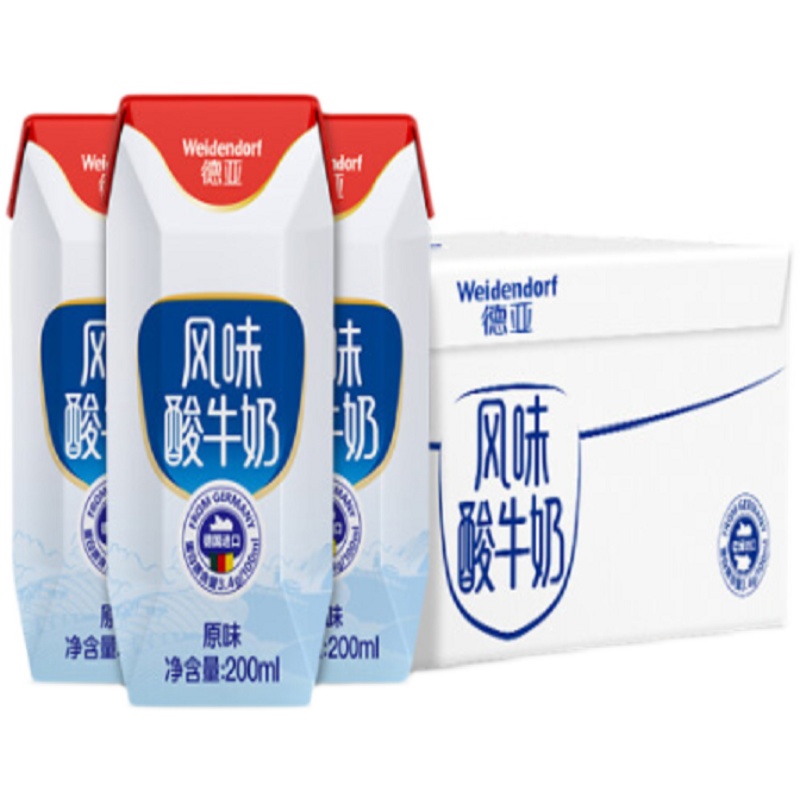 德亚（Weidendorf）德国进口常温原味酸牛奶200ml*24盒整箱装