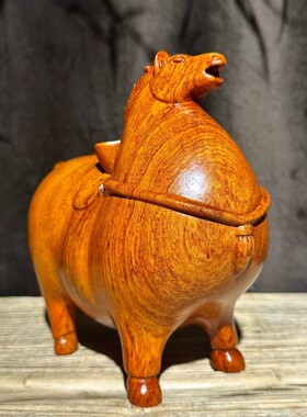 黑檀木雕唐马背有钱富态摆件