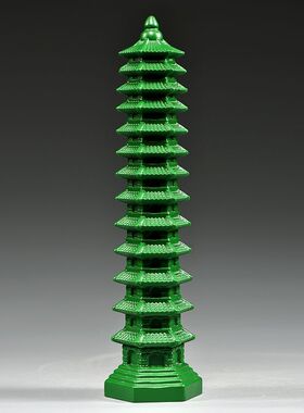 【红木工艺品摆件】实木雕刻文昌塔绿色文昌塔九层13层文昌塔摆件