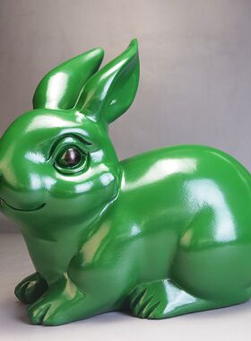 【红木工艺品摆件】实木绿色兔子木兔生肖兔青色兔招财兔工艺礼品