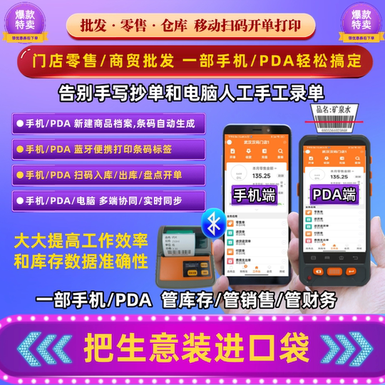 Mobile phone/PDA scan QR code for retail cashier cloud purchase, sales and inventory