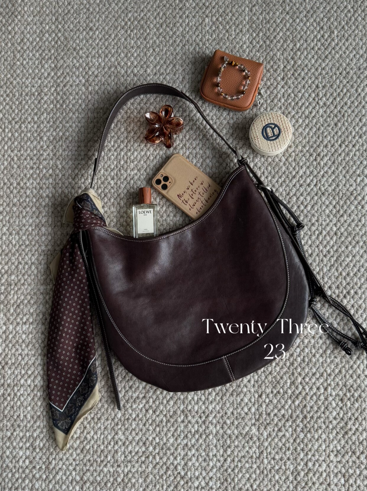 Twenty Three头层植鞣牛皮大容量单肩托特包慵懒风斜挎半月马鞍包 - 图0