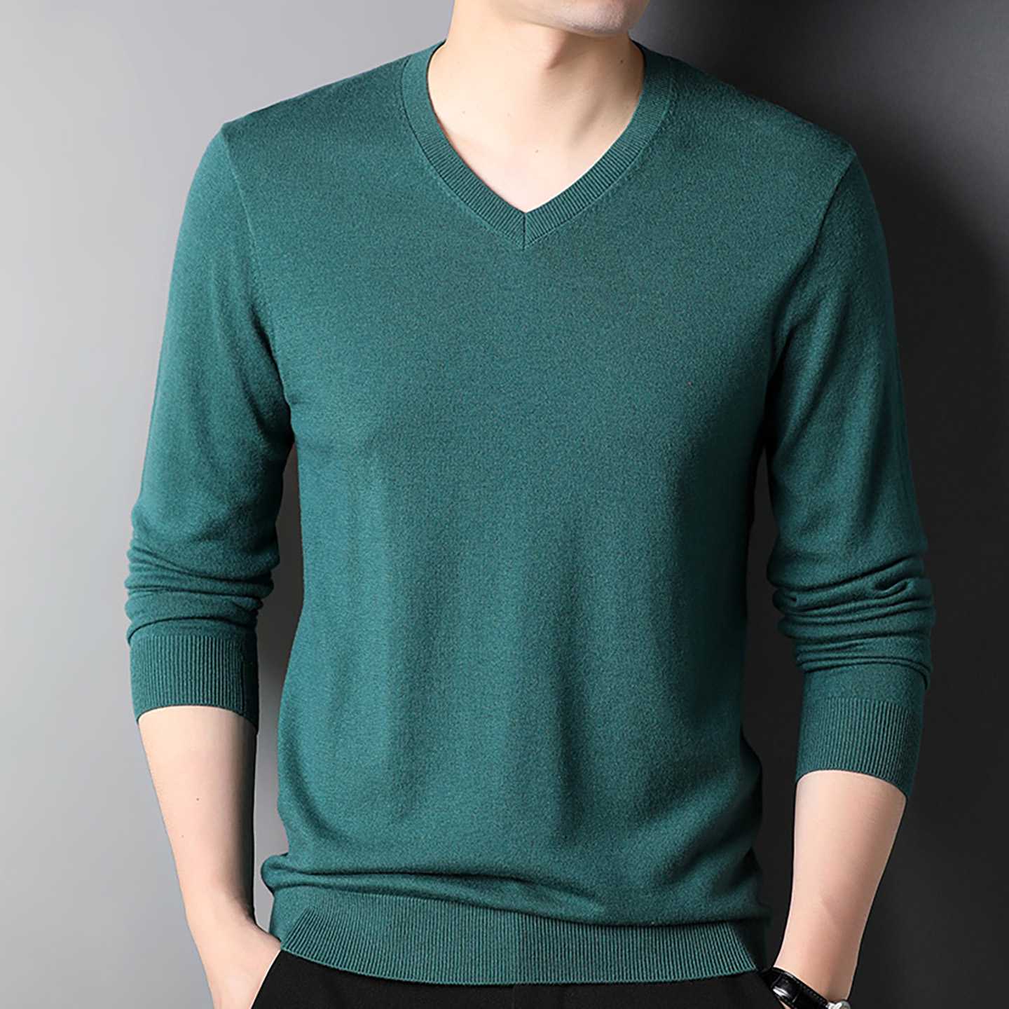 2025新款羊毛衫男100纯羊毛打底衫毛衣V领秋冬季男士内搭针织衫 - 图2