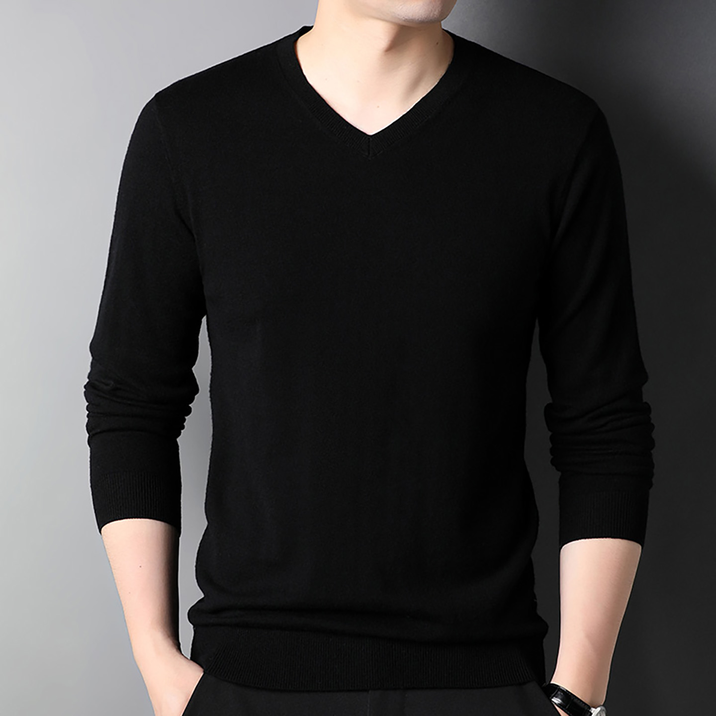 2025新款羊毛衫男100纯羊毛打底衫毛衣V领秋冬季男士内搭针织衫 - 图3