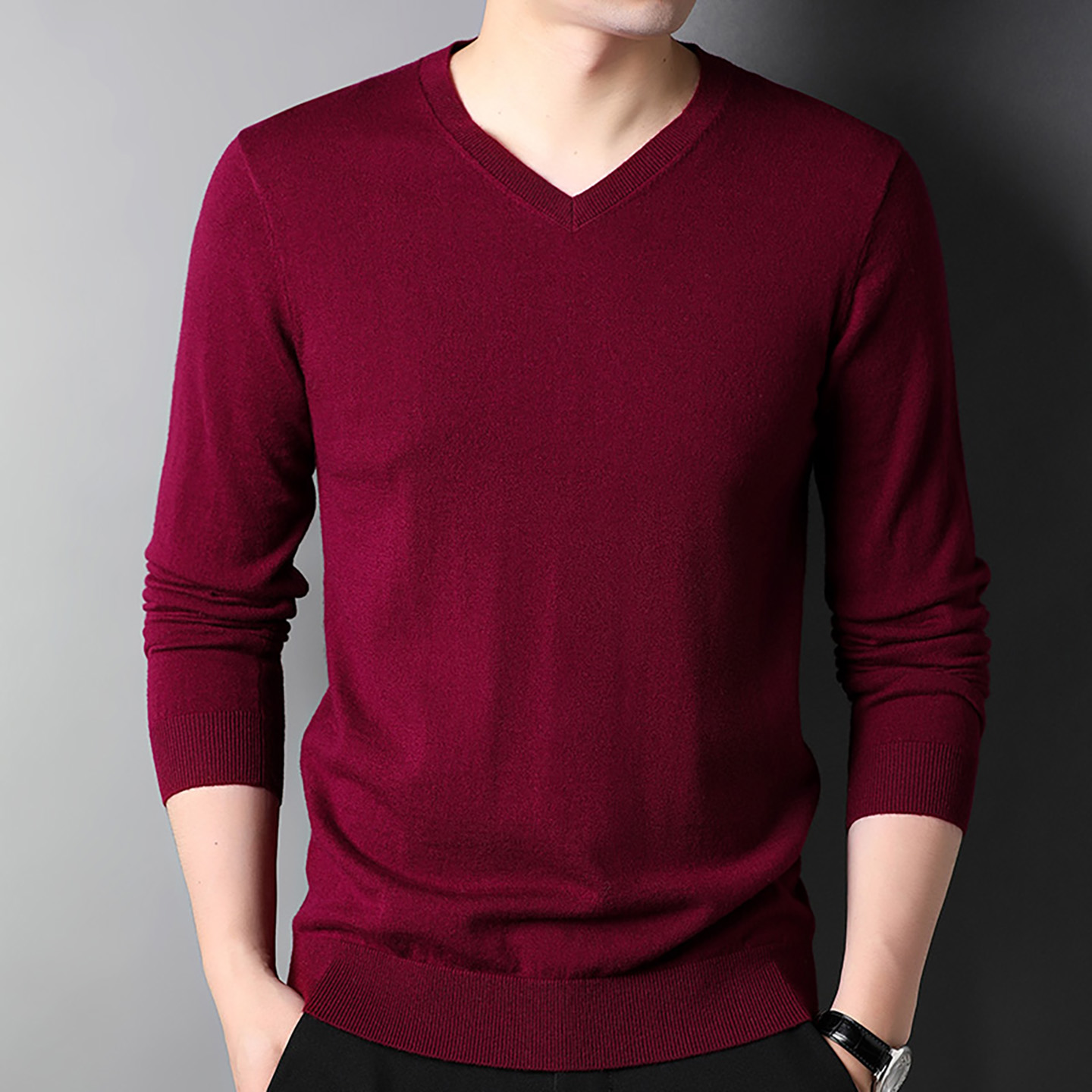 2025新款羊毛衫男100纯羊毛打底衫毛衣V领秋冬季男士内搭针织衫 - 图1