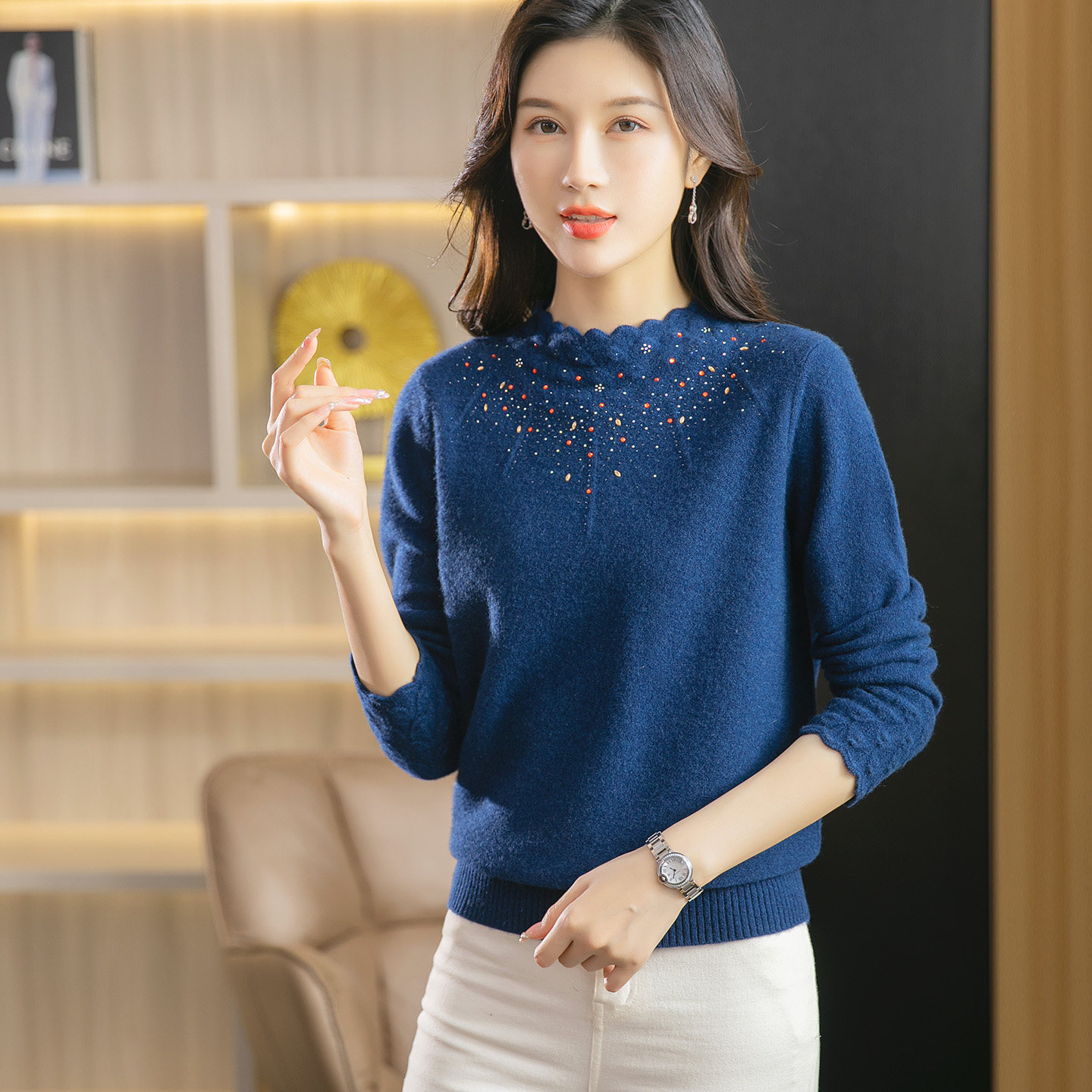 2026年冬季蓝绿色 全羊毛宽松毛衣女秋冬加厚针织衫保暖上衣长袖,淘宝优惠券,粉丝福利购,淘宝优惠卷