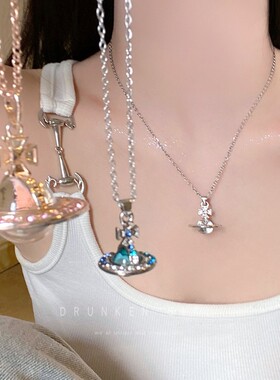 西太后立体土星项链女轻奢小众长款叠戴毛衣链高级感星球吊坠配饰