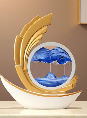 风生水起轻奢高级感一帆风顺船摆件客厅玄关装饰办公室流沙画礼物