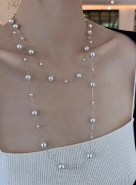 长款叠戴珍珠项链女轻奢小众高级感长款挂脖毛衣链冷淡风轻奢配饰