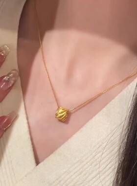 小红书爆款金色路路通小蛮腰项链女轻奢复古拉丝转运珠吊坠锁骨链