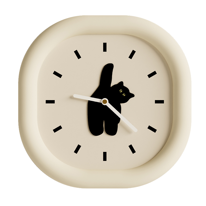 可爱猫咪奶油风客厅钟表挂钟挂墙北欧风卧室无声超静音2023年新款-图3