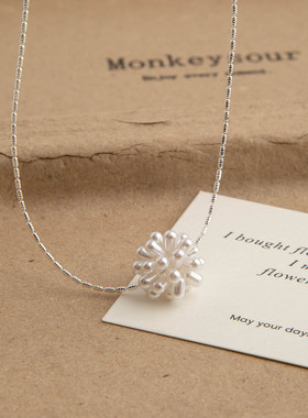 简约时尚轻奢气质高级感珍珠花球锁骨链通勤百搭小众设计感项链女