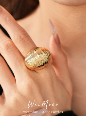 欧美跨境纹路圆形开口戒指小众高级感指环个性时尚轻奢夸张手饰女