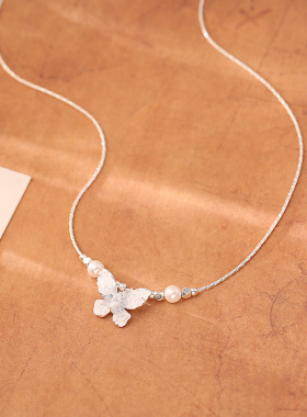 抖音爆款法式冰晶蝴蝶珍珠项链女高级感精致时尚气质冷淡风锁骨链