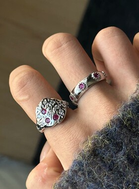 新款s925纯银戒指女不掉色时尚潮流小众复古个性高级感开口食指环