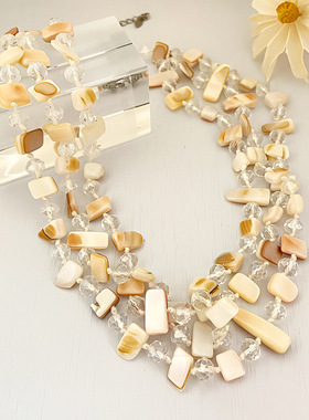 Personalized three-layer shell crystal bead necklace