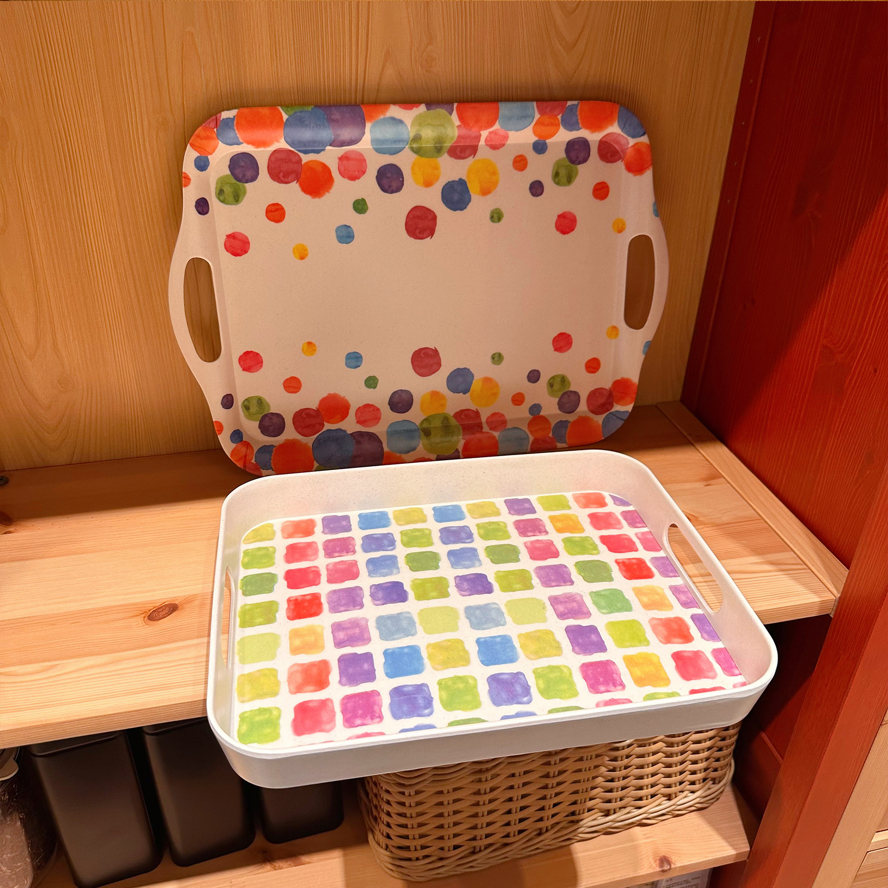 原创ins炫彩手绘风竹纤维双耳托盘家用杯具收纳深盘面包点心平盘,淘宝优惠券,粉丝福利购,淘宝优惠卷