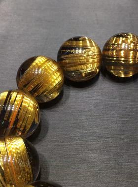 钛晶世家 天然钛晶发晶手链 20mm男款手串 片板板钛猫眼 高端收藏