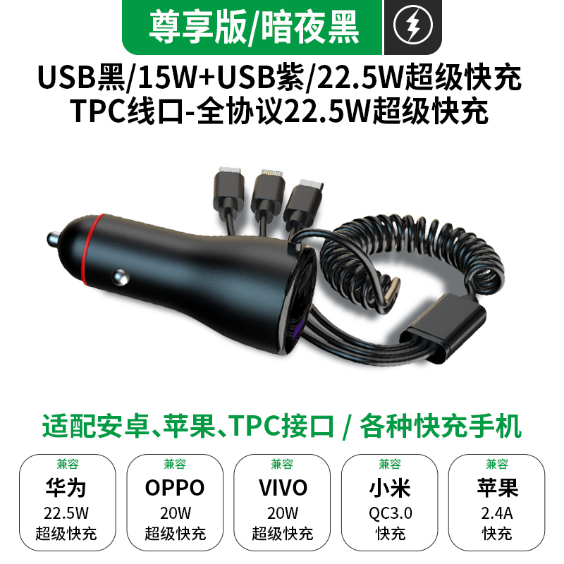 新22款车载充电器超级快充一拖三汽车双usb扩展口车充点烟器转厂 - 图2