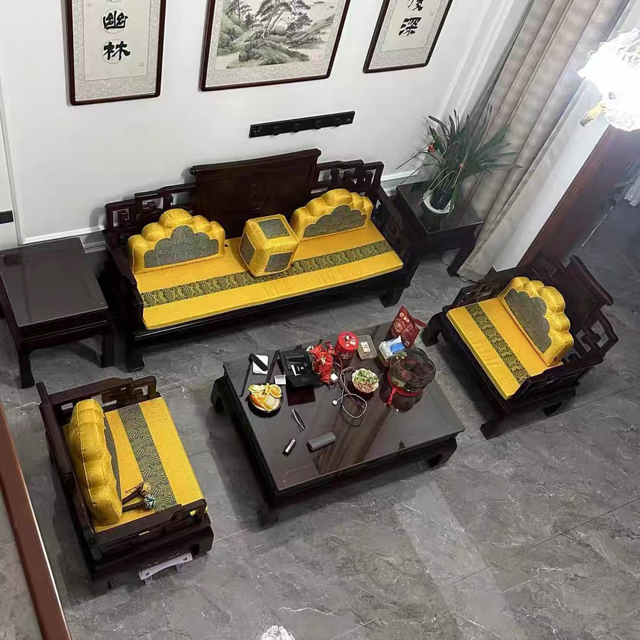 定制中式红木沙发坐垫软装宝座茶舍室主椅宫廷古典罗汉床高端精品