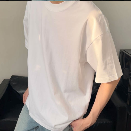 【躺水家】300G重磅纯色纯棉短袖圆领t恤内搭外穿宽松潮牌上衣