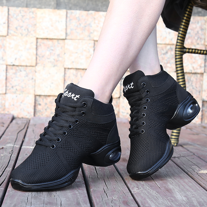 优美妮广场舞鞋春2025新款高帮飞织网面成人水兵爵士跳舞鞋舞蹈鞋 - 图0