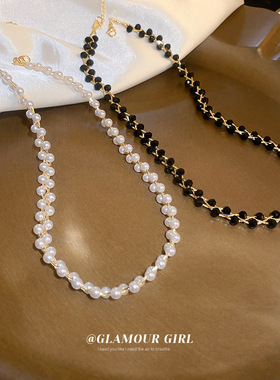 2026款电镀水晶珍珠缠绕双层项链韩国气质高级感锁骨链时尚项饰