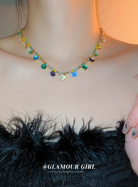 彩色镶钻项链多巴胺女