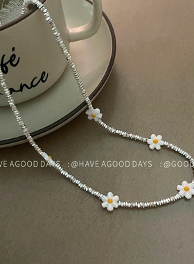 个性个性花朵碎银项链气质