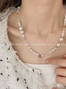 法式珍珠项链小香风水晶