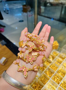新中式国潮风珐琅彩鎏金蝴蝶上上签蹦迪珠手链蝶花仙子手串送礼物
