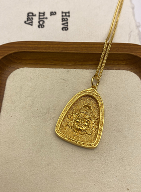 新中式国潮风古法黄财神吊坠背面金刚杵招财项链
