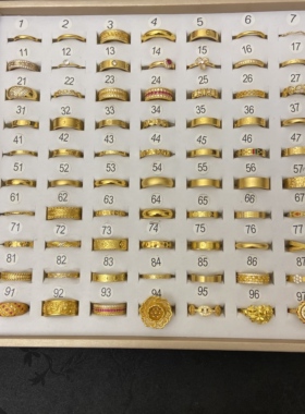 新中式国潮风精工闭口戒指素圈泥鳅背碎冰冰钱币福字马赛克指环戒