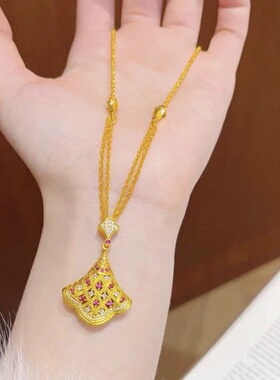 新中式国潮风古法唐宫盛宴唐韵花颜吊坠项链小裙子锁骨链女友礼物