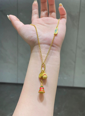 无相佛福满传家项链 黄金色珐琅许愿塔吊坠藏式民族风挂饰锁骨链