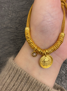 新中式国潮风古法黄财神小鱼锦鲤流苏盘缠手串链