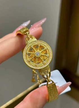 新中式国潮风点钻镂空可转动皇冠马车罗盘手链女款圆盘星轮表带