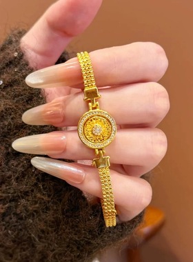 新中式国潮风古法点钻镂空可转动八宝罗盘表带手链圆牌腕带送女友