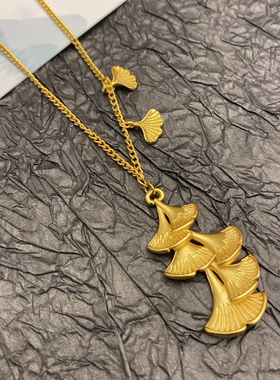 新中式三生有幸银杏叶吊坠轻奢洋气婚嫁道具项链