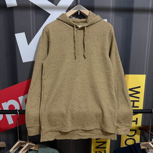 欧美单男士春秋款宽松透气华夫格连帽卫衣潮流美式休闲大码长袖 - 图1