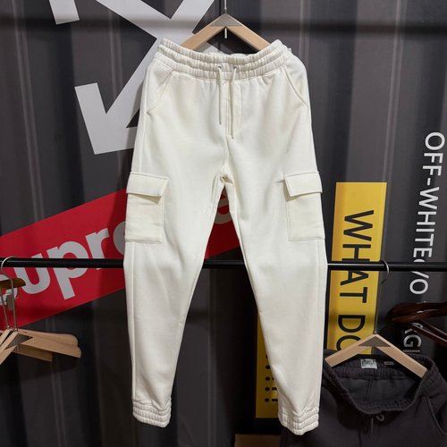 欧美单秋冬款加绒针织卫裤美式运动休闲长裤多口袋工装裤收脚裤男 - 图1