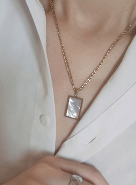 全新简约方形绿色白色毛衣链吊坠