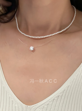 冷白色小米珠项链纯银baby珠