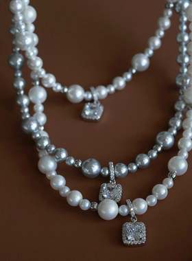 方糖珍珠母贝项链女高级感