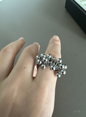 戒指女冷淡风高级铜镀白金银色小珠珠食指指环个性时尚小众设计新