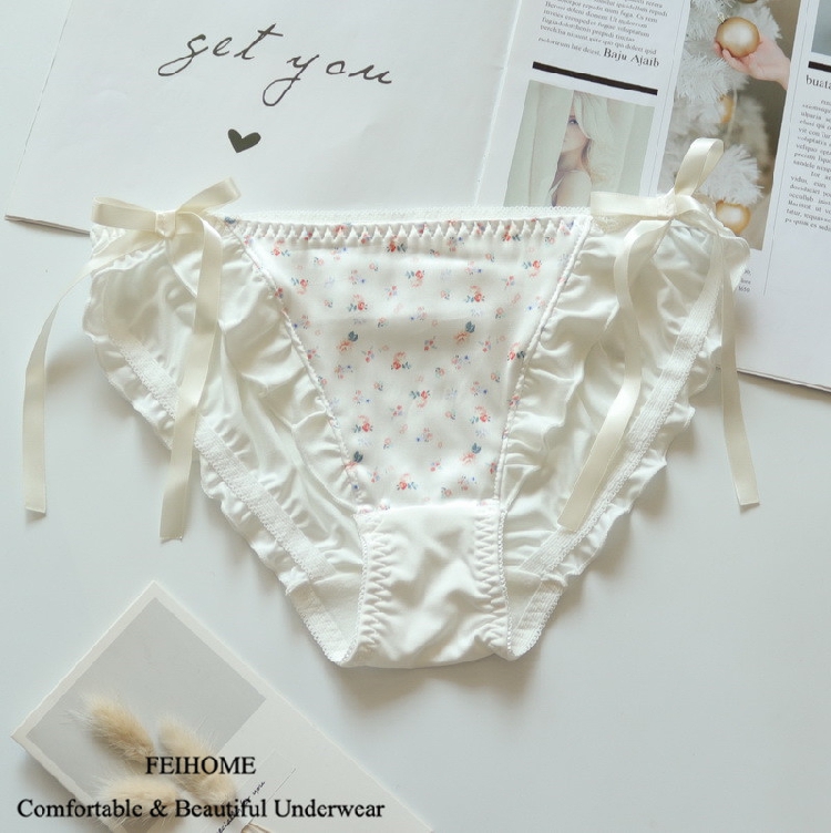 N482舒适女士低腰牛奶丝面料蝴蝶结碎花格子清新女生内裤 M/L/XL - 图2