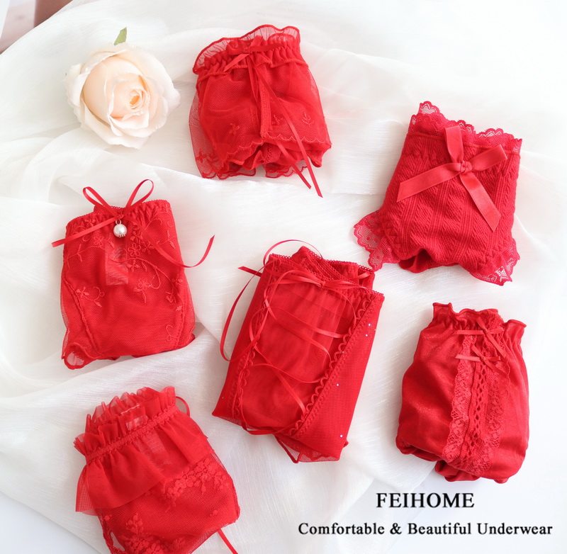 2026新年喜庆红色内裤女士低腰中腰纯棉蕾丝女生短裤本命年结婚,淘宝优惠券,粉丝福利购,淘宝优惠卷