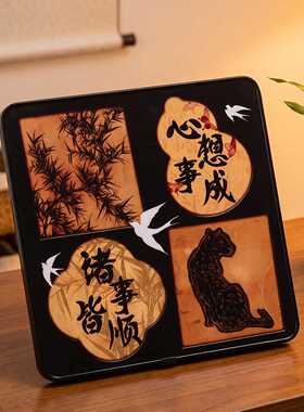 创意中古桌面摆画白马柿柿如意